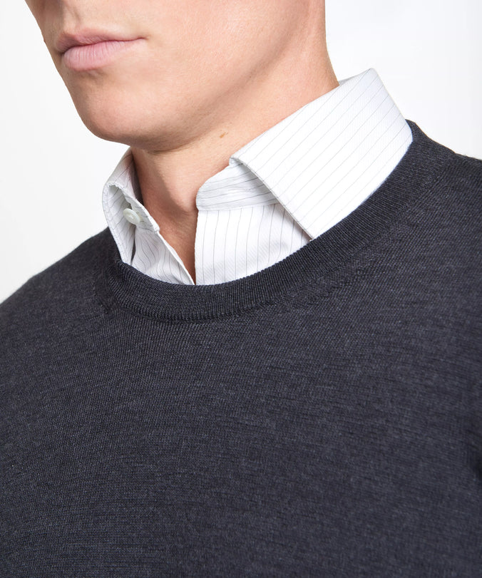 Grey Merino Wool Crew Neck Sweater