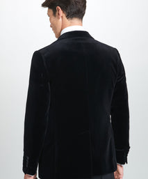 Black Tailored Fit Velvet Peak Lapel Evening Jacket