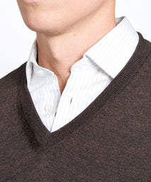 Chocolate Merino Wool V-Neck Sweater