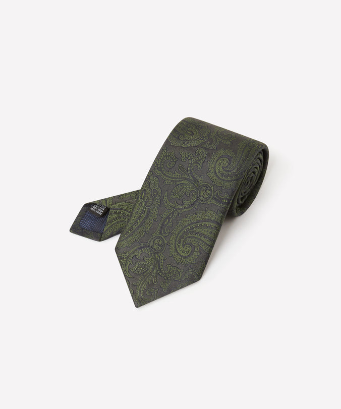 Green & Navy Contrast Paisley Silk Tie