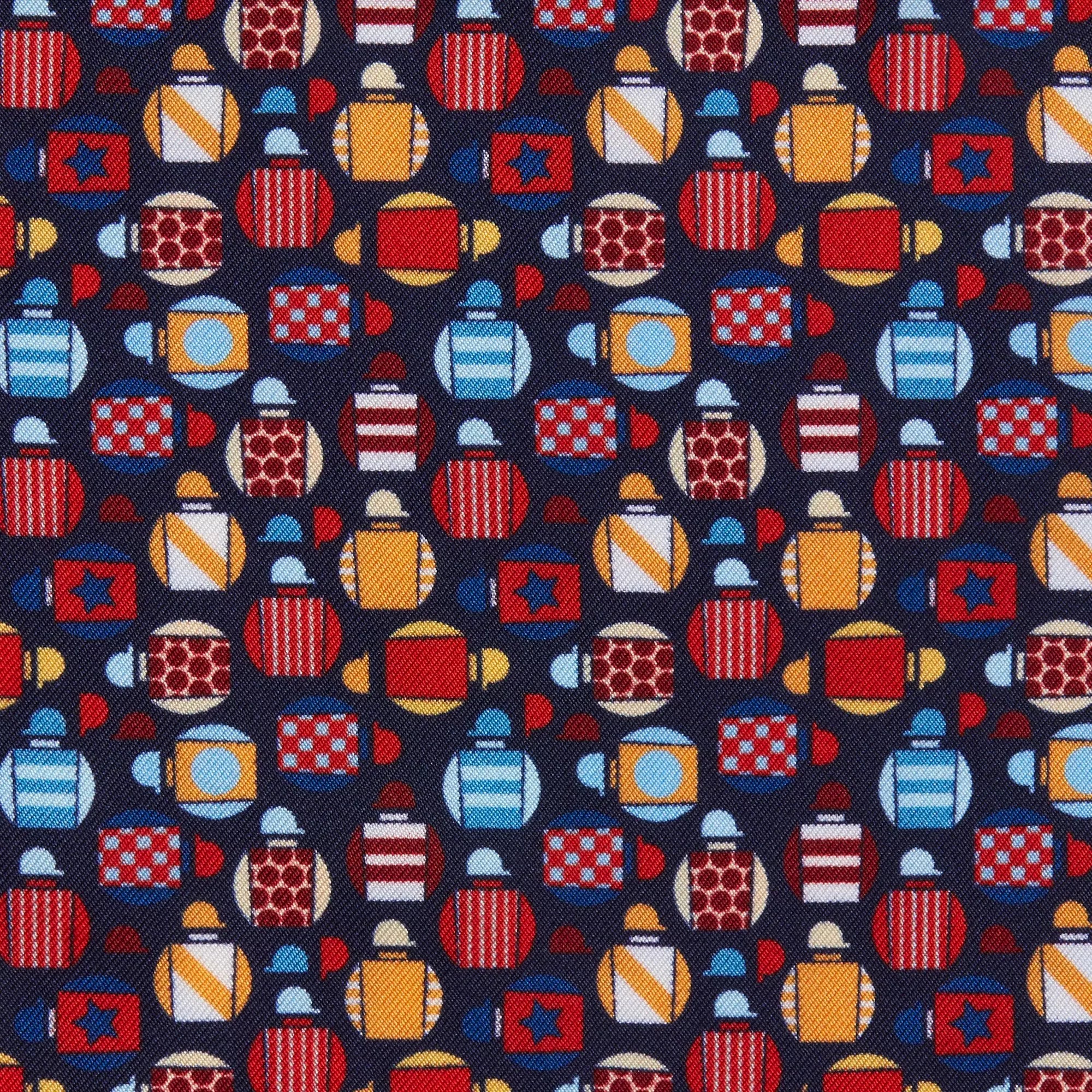 Navy & Multicolour Small Jockey All Over Printed Silk Pocket Square