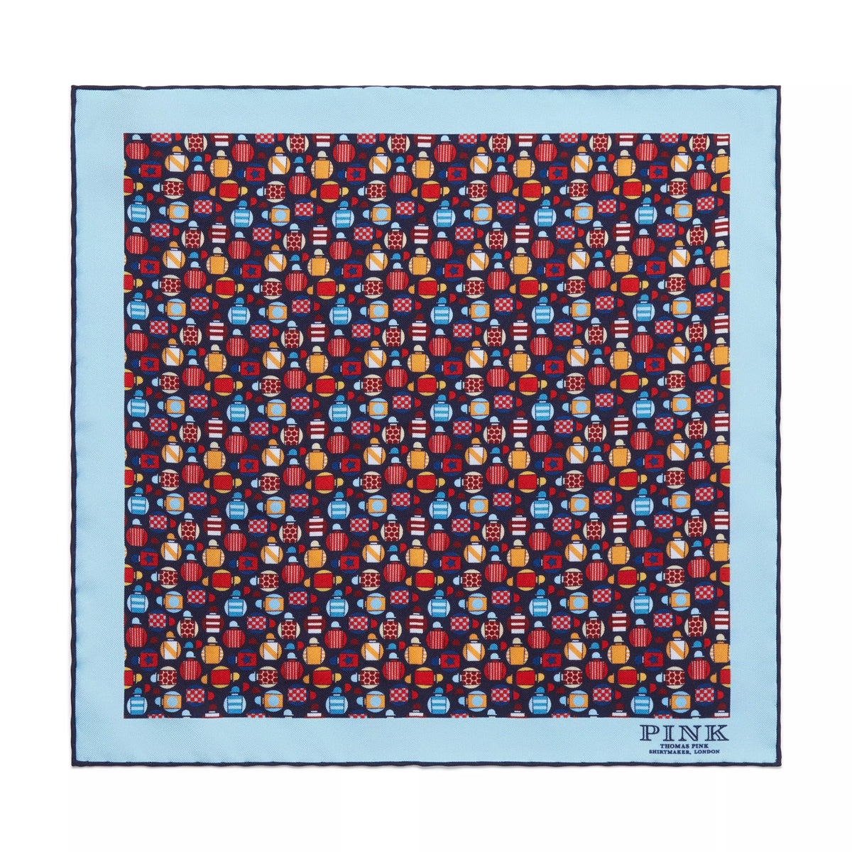 Navy & Multicolour Small Jockey All Over Printed Silk Pocket Square