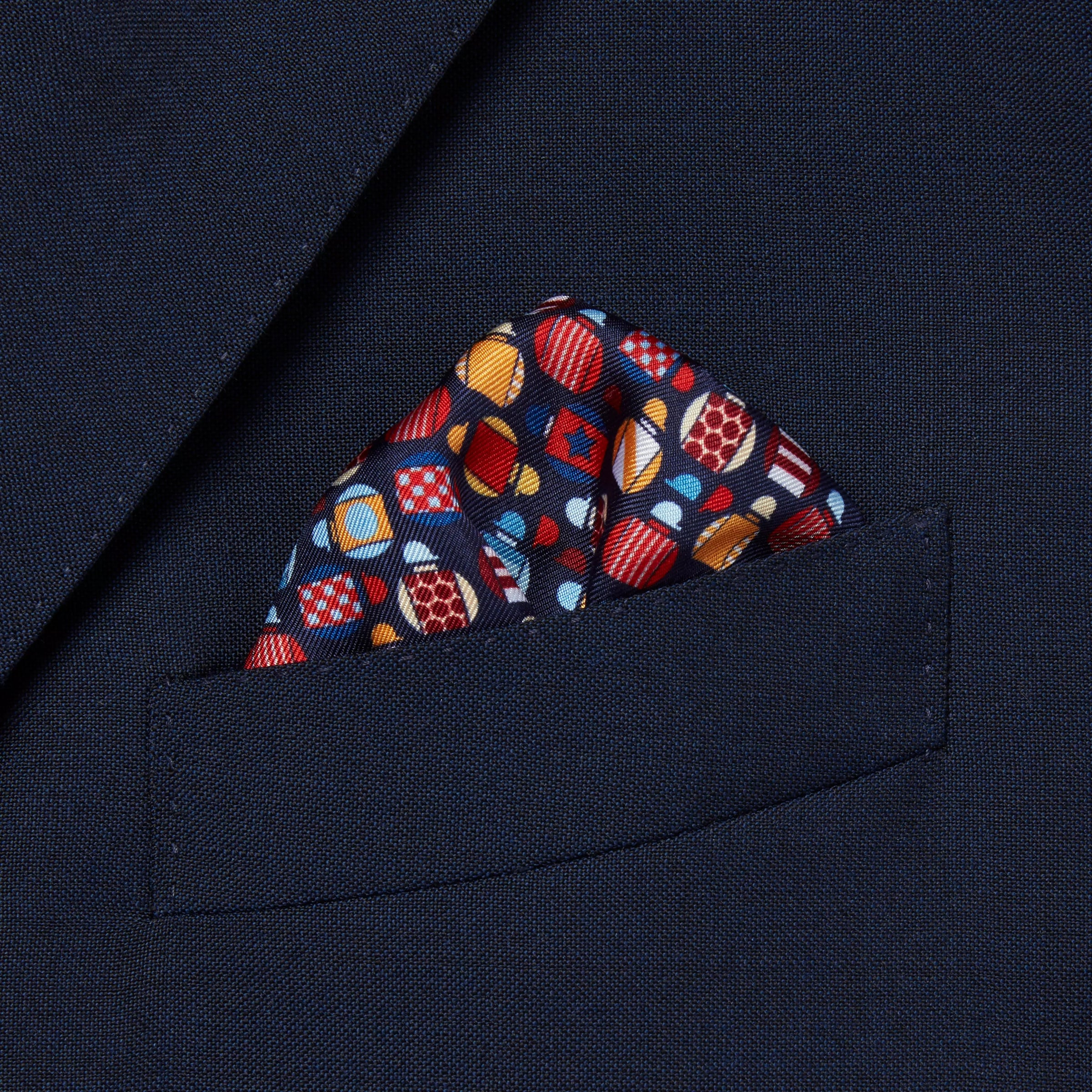 Navy & Multicolour Small Jockey All Over Printed Silk Pocket Square