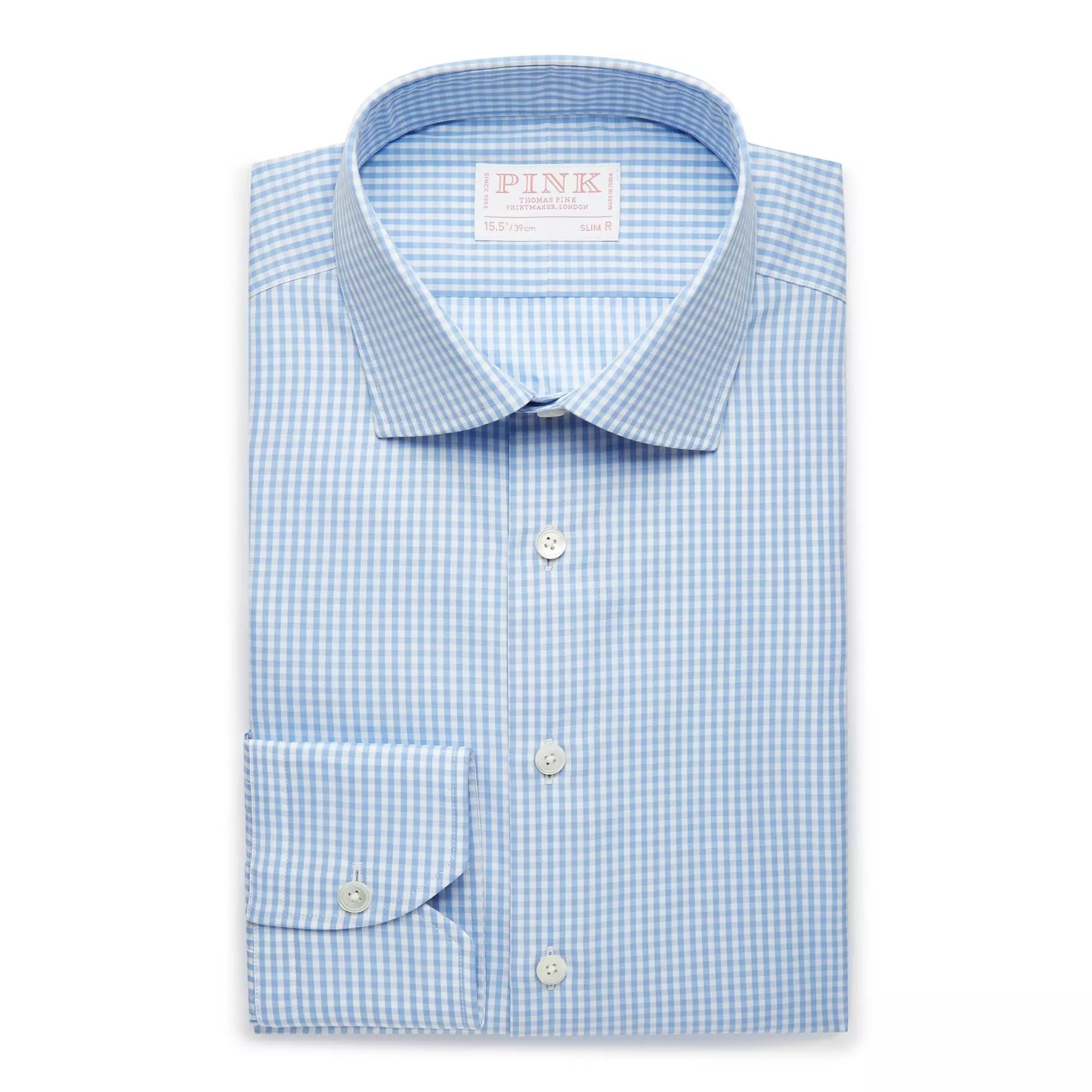 Pale Blue & White Slim Fit Core Poplin Gingham Formal Shirt