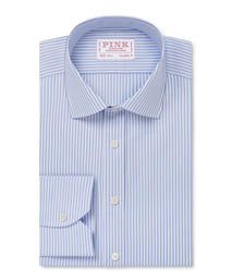 Pale Blue & White Tailored Fit Essential Bengal Stripe Formal Shirt