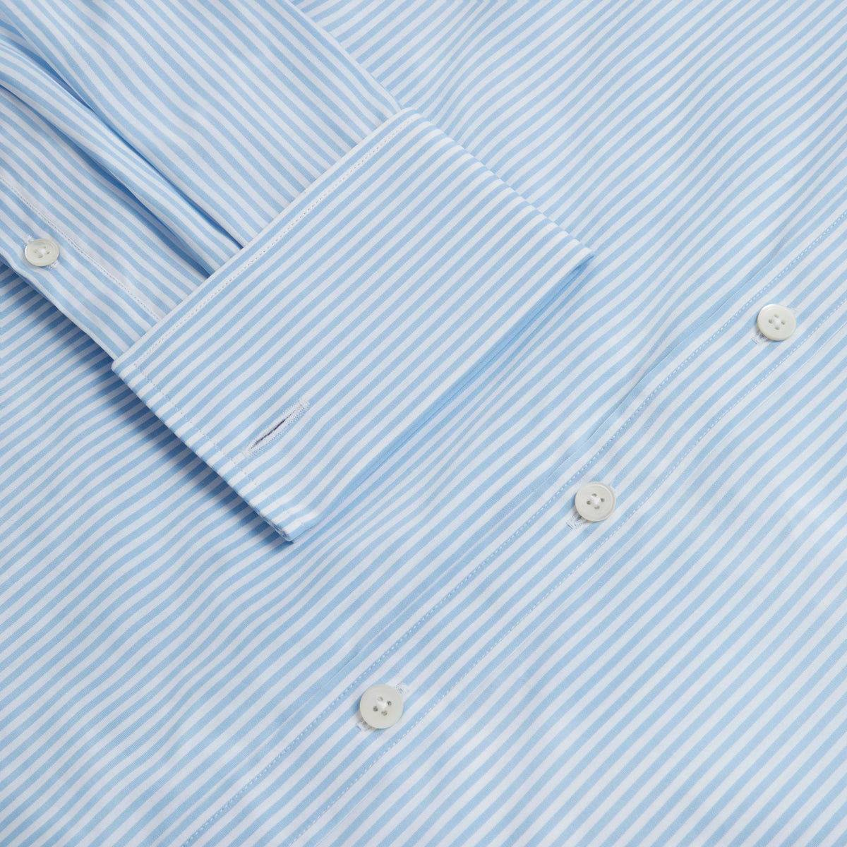 Pale Blue & White Tailored Fit Double Cuff Poplin Bengal Stripe Formal Shirt