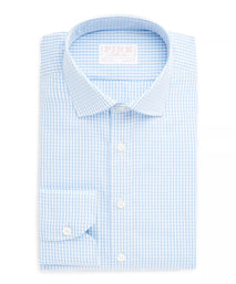 Pale Blue & White Classic Fit Core Poplin Gingham Formal Shirt