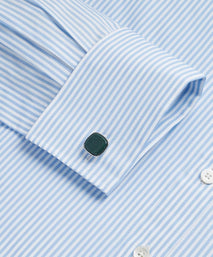 Pale Blue & White Classic Fit Double Cuff Core Poplin Bengal Stripe Formal Shirt