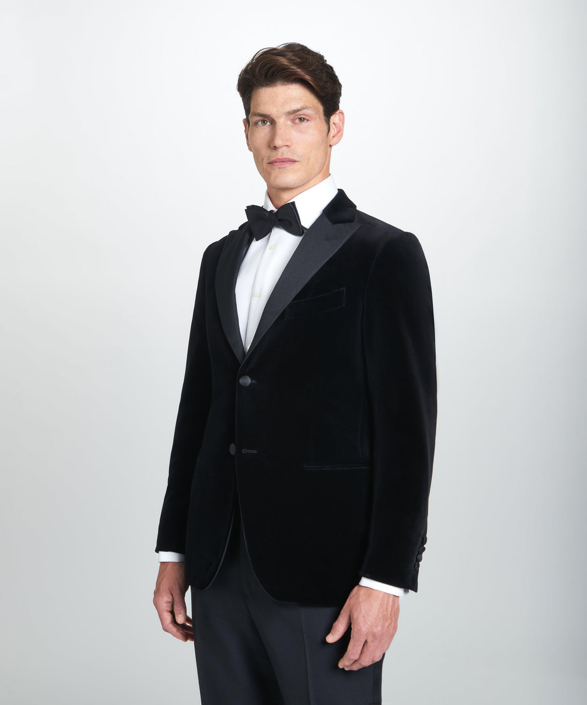 Black Tailored Fit Velvet Peak Lapel Evening Jacket