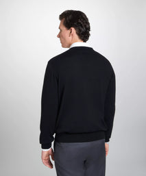 Black Merino Wool V-Neck Sweater