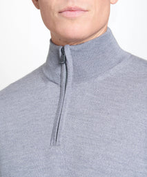 Pale Grey Merino Wool Zip Neck Sweater