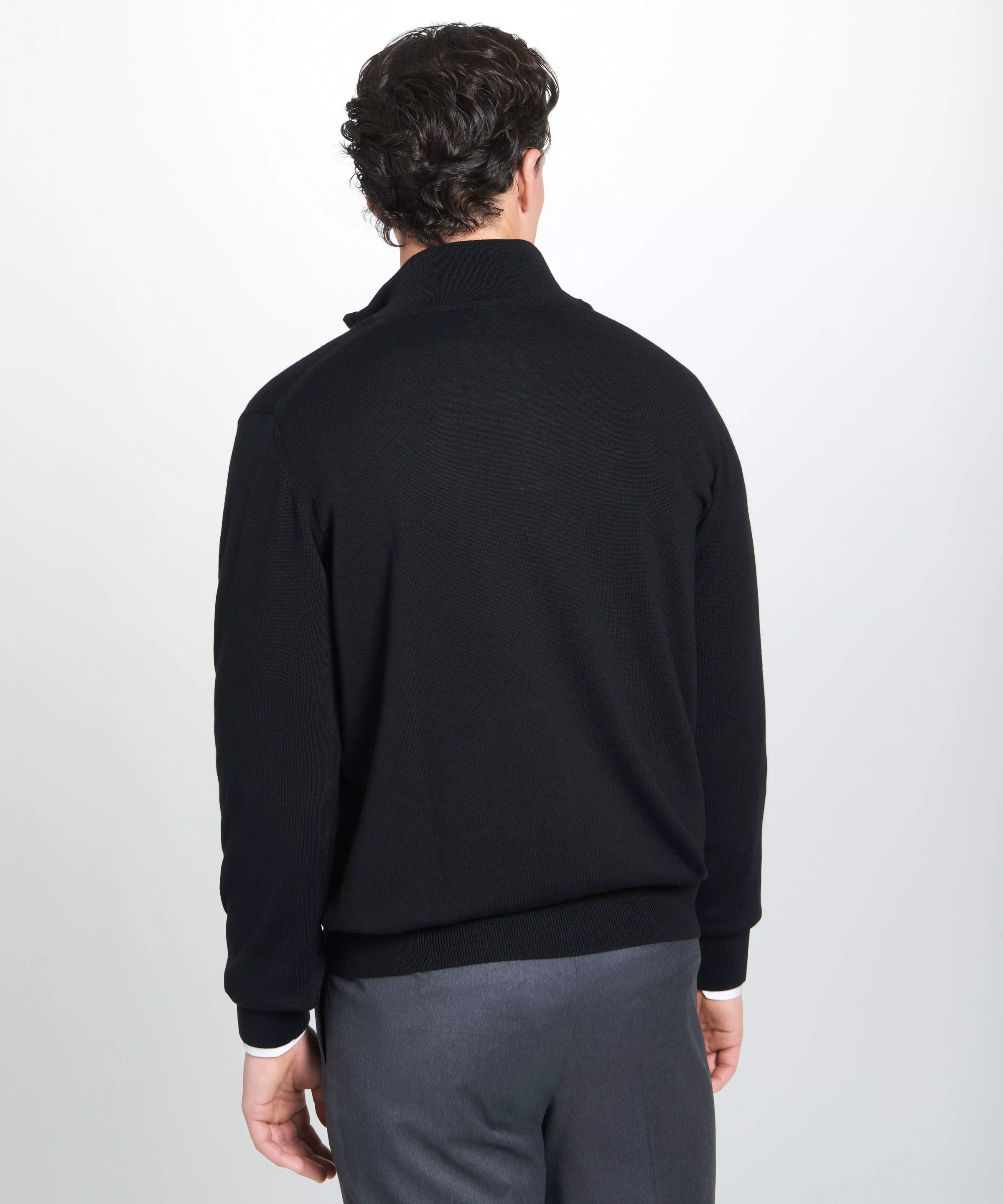 Black Merino Wool Zip Neck Sweater
