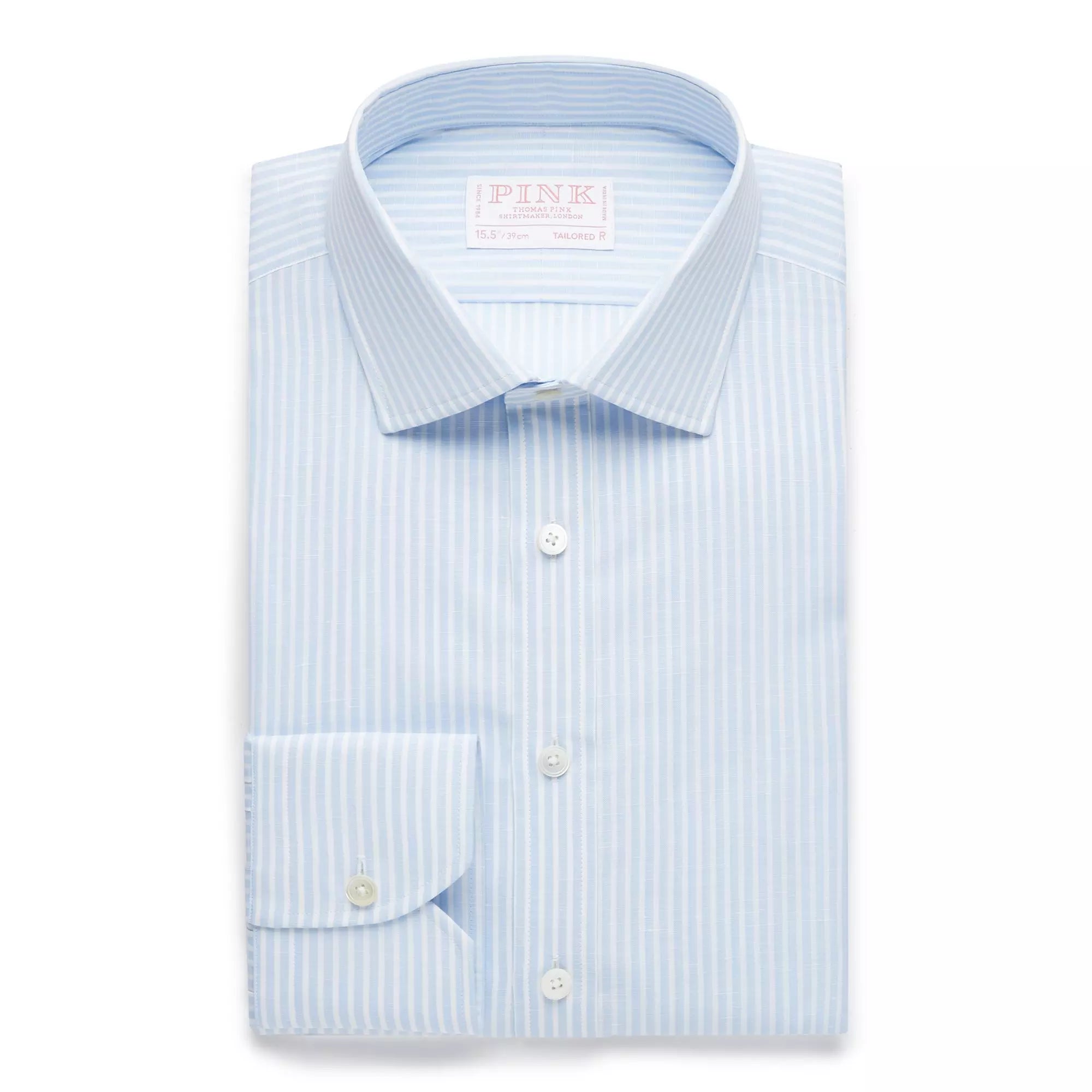 Pale Blue & White Tailored Fit Provence Slubbed Bengal Formal Shirt