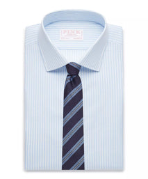 Pale Blue & White Tailored Fit Provence Slubbed Bengal Formal Shirt