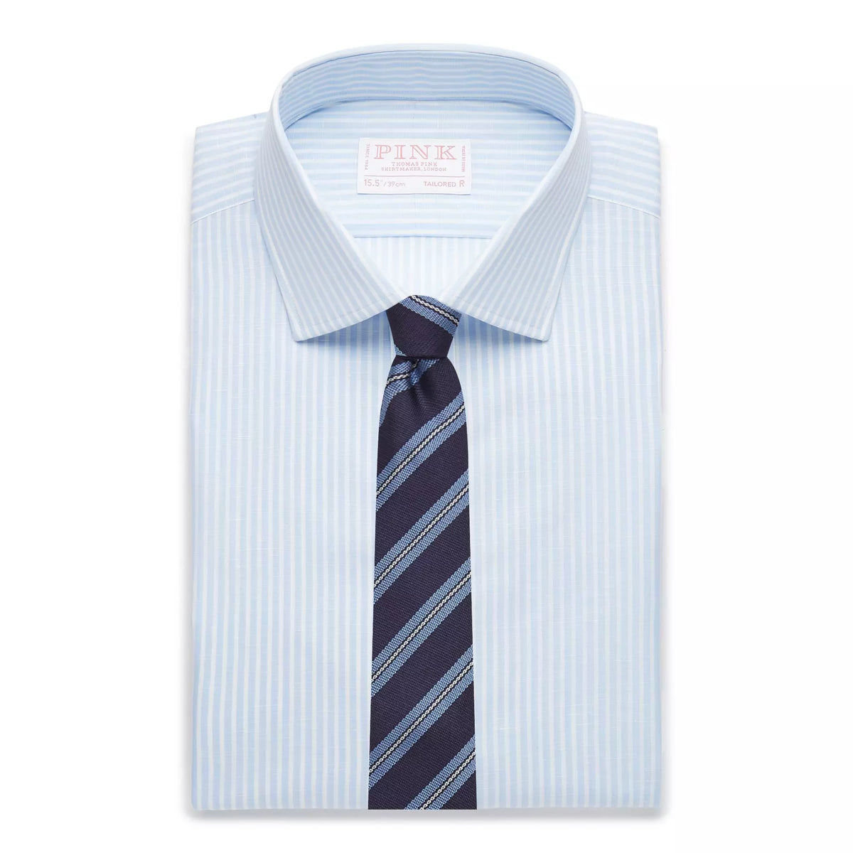 Pale Blue & White Tailored Fit Provence Slubbed Bengal Formal Shirt