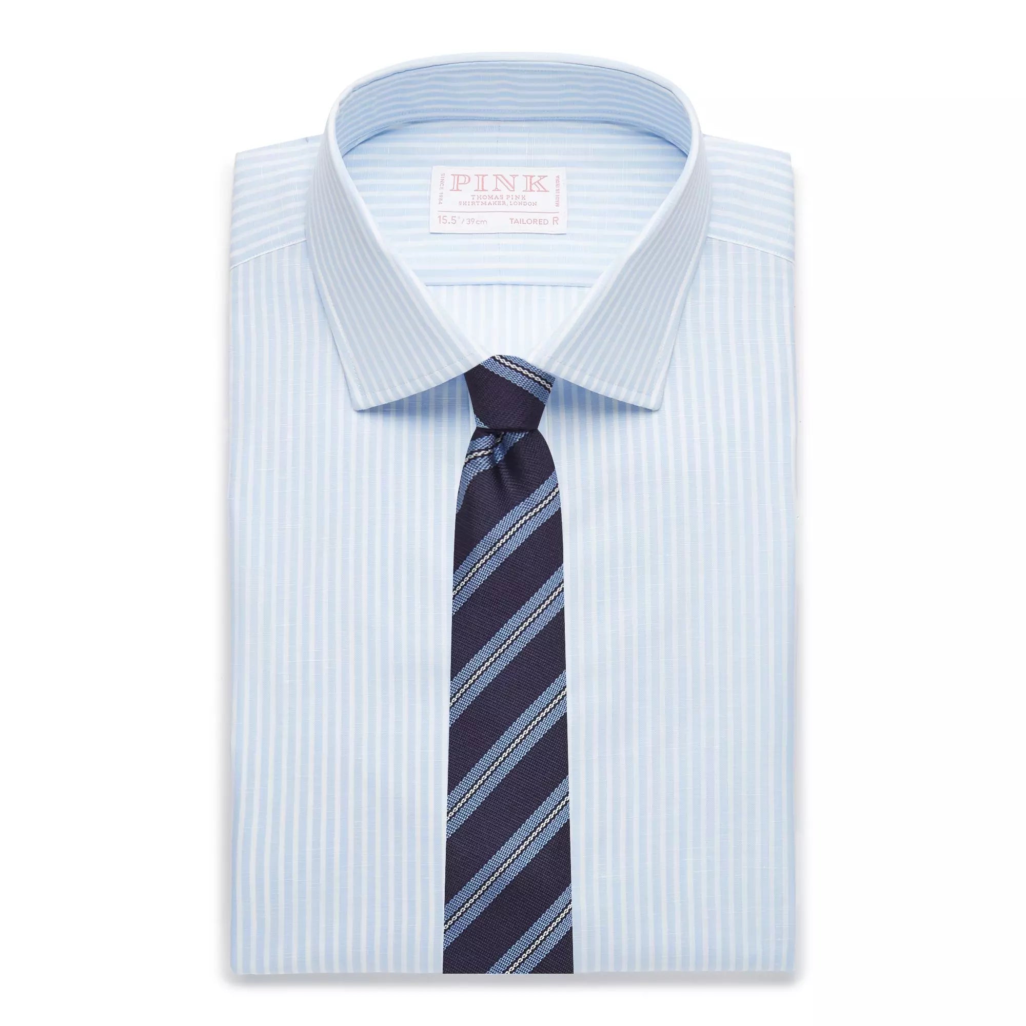 Pale Blue & White Tailored Fit Provence Slubbed Bengal Formal Shirt