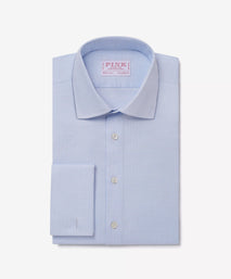 Pale Blue & White Tailored Fit Double Cuff Small POW Check Formal Shirt