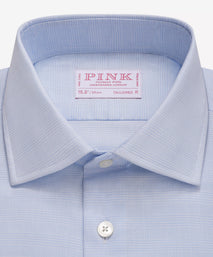 Pale Blue & White Tailored Fit Double Cuff Small POW Check Formal Shirt