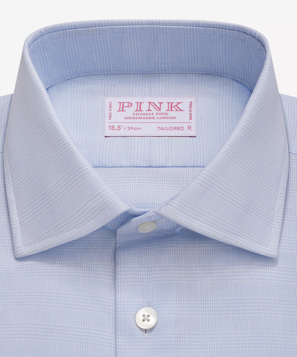 Pale Blue & White Tailored Fit Double Cuff Small POW Check Formal Shirt