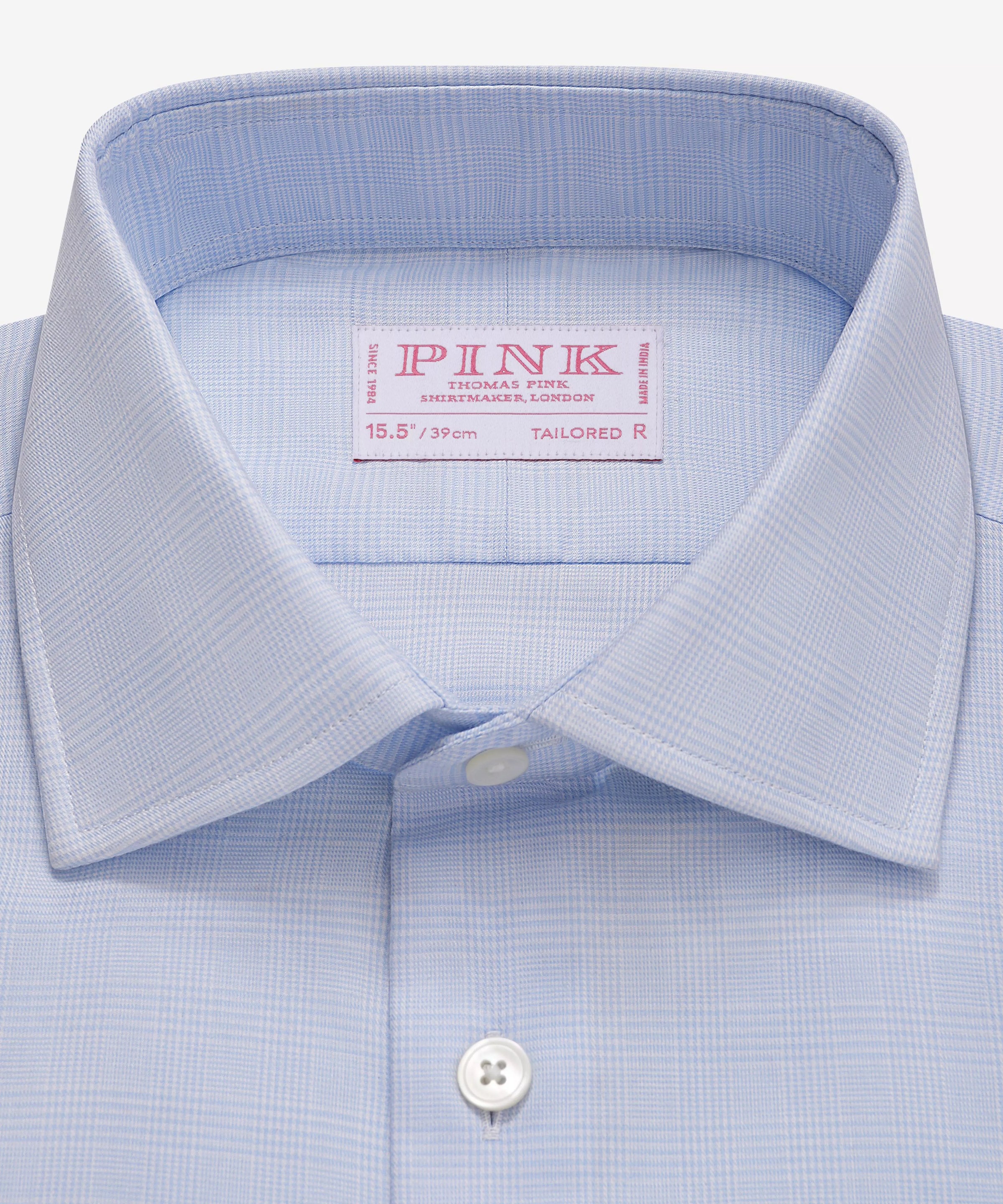 Pale Blue & White Tailored Fit Double Cuff Small POW Check Formal Shirt