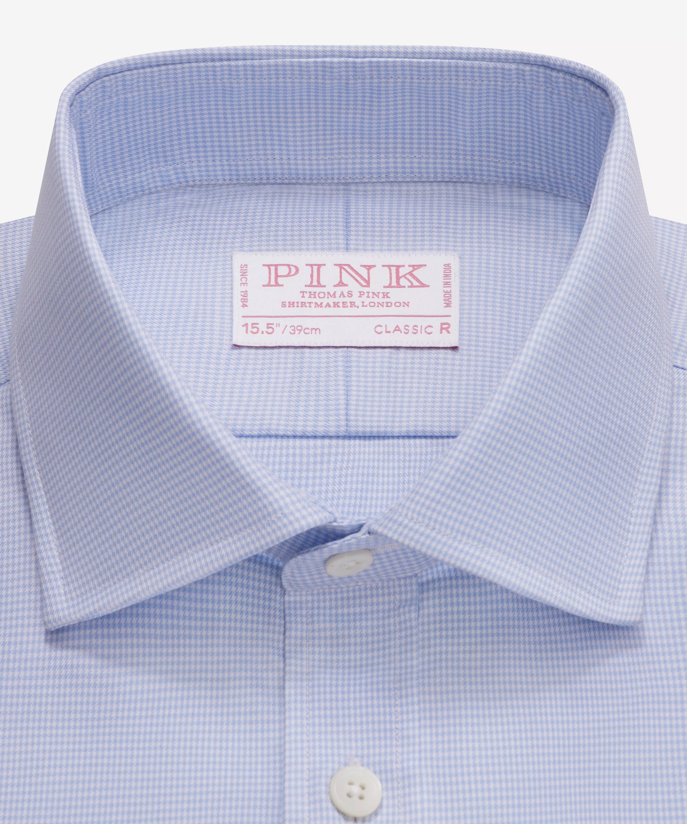 Blue & White Classic Fit Formal Double Cuff Micro Puppytooth Shirt