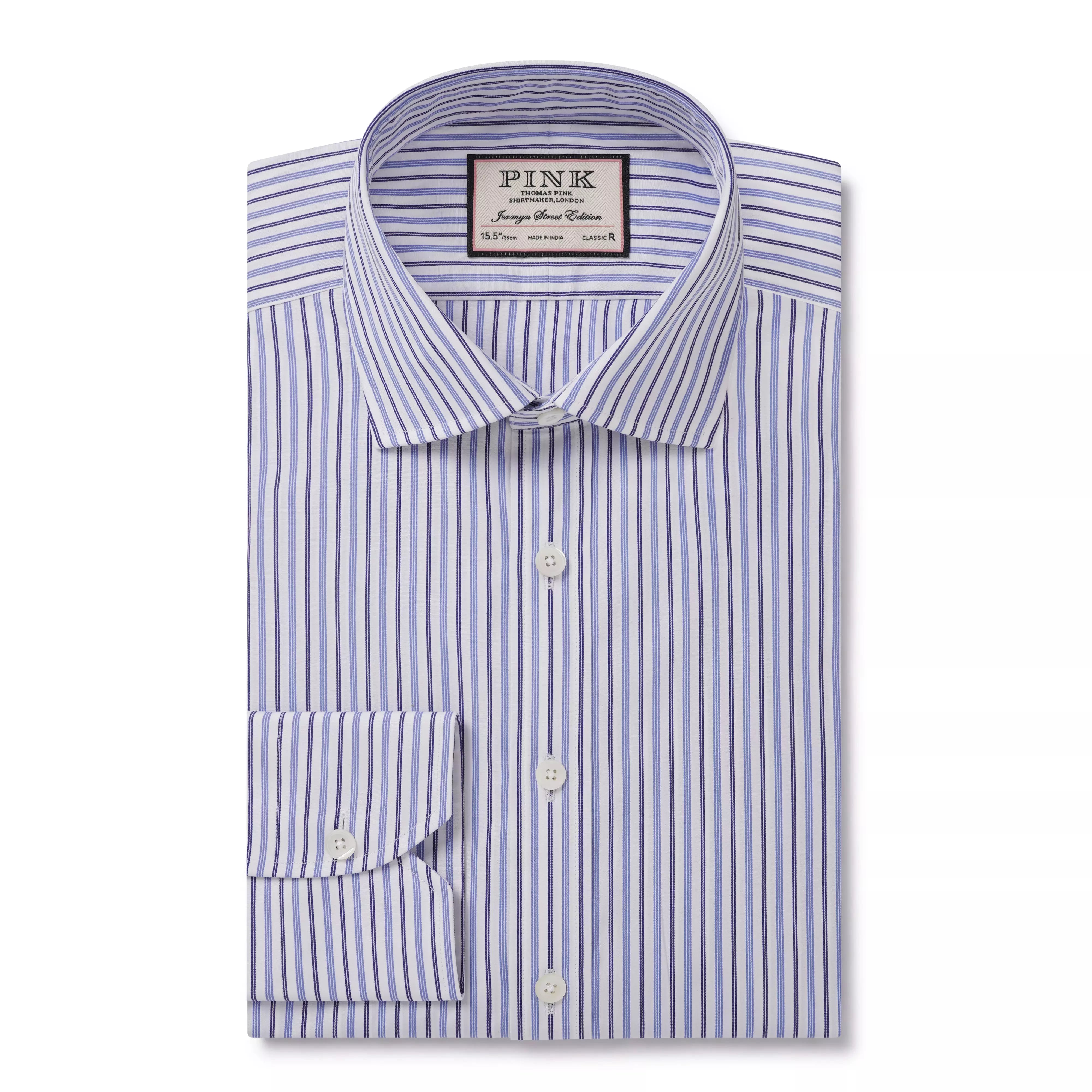 White & Blue Classic Fit Regent Track Stripe Formal Shirt – Thomas Pink