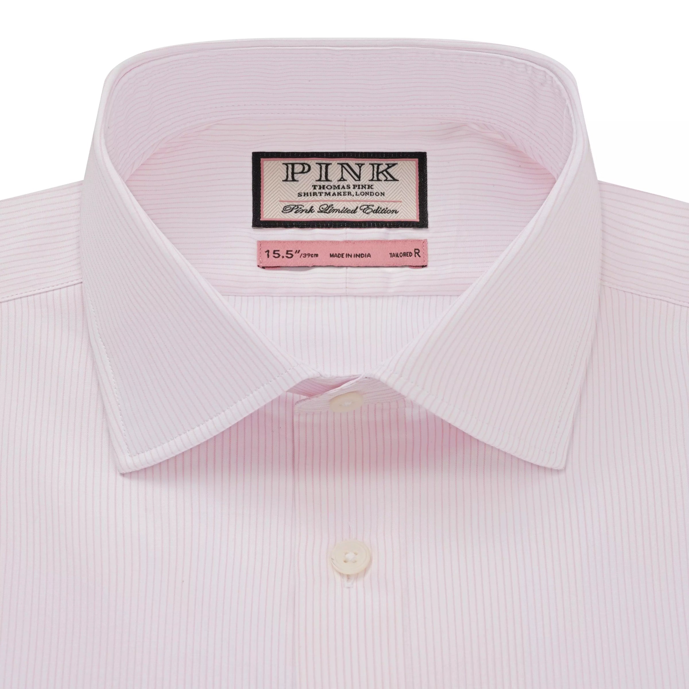 Pale Pink & White Tailored Fit Formal Precise Hairline Stripe Shirt