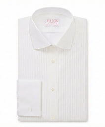 White Tailored Fit Double Cuff Pleat Front Poplin Evening Shirt