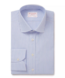 Blue & White Tailored Fit Panama Medium Stripe Formal Shirt