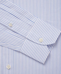 Blue & White Tailored Fit Panama Medium Stripe Formal Shirt